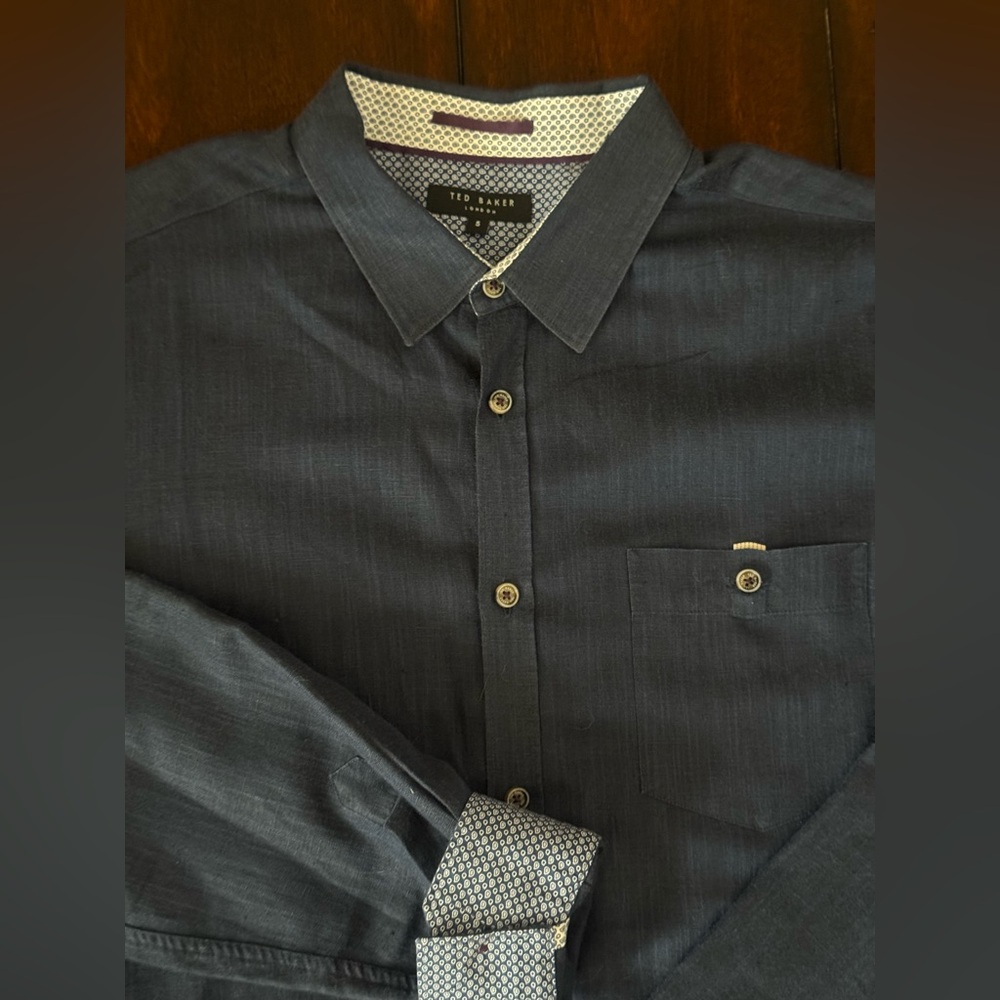 Ted Baker Men's Long-Sleeve Dress Shirt - Navy Size 5